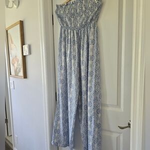 Blue and White Patterned Maxi Dress
